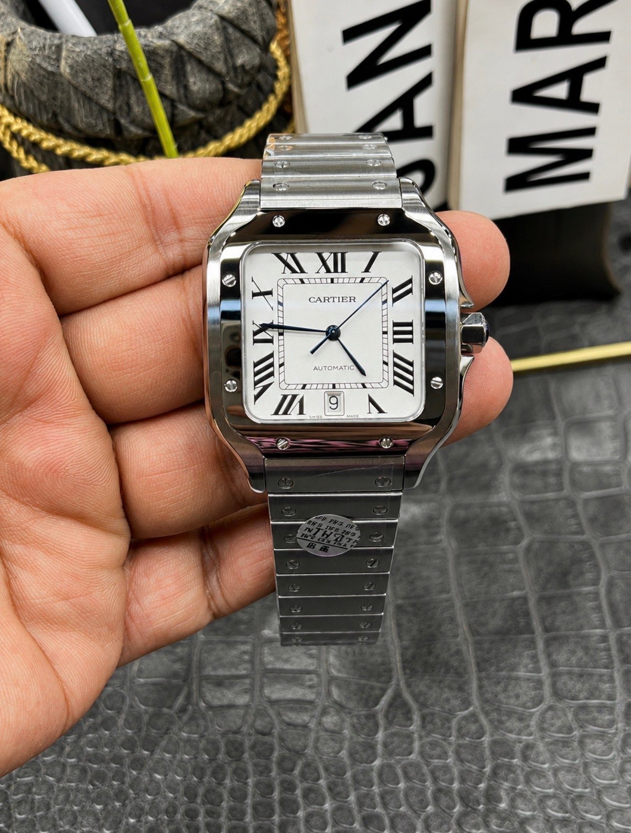 Santos — White Dial / Full Steel
