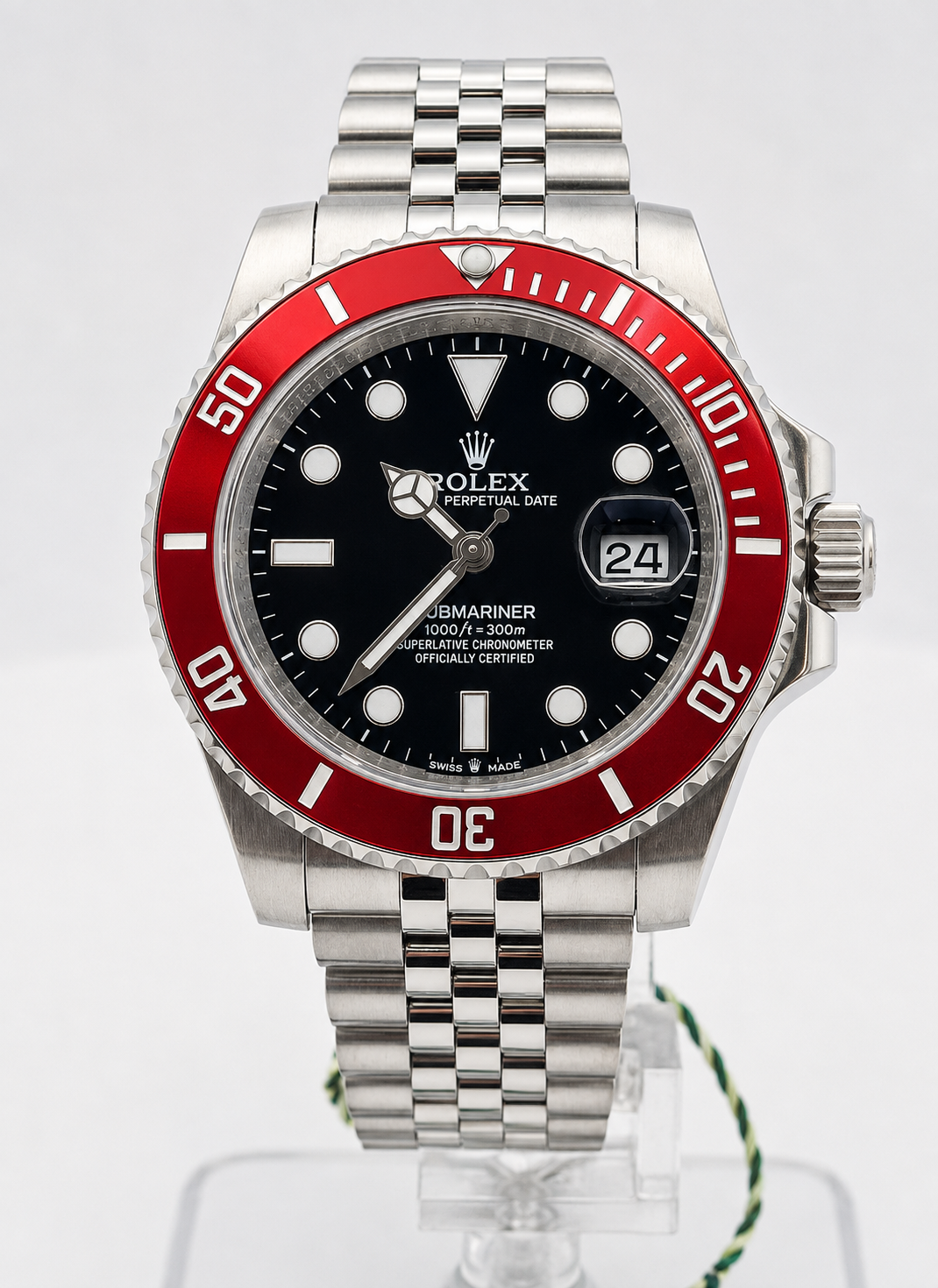 Submariner Style — Perpetual Date / Black Dial / Red Bezel / Full Steel / Jubilee Bracelet