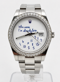 Datejust Style — "Who Cares I'm Already Late" / White Novelty Dial / Diamond Bezel / Full Steel / Oyster Bracelet