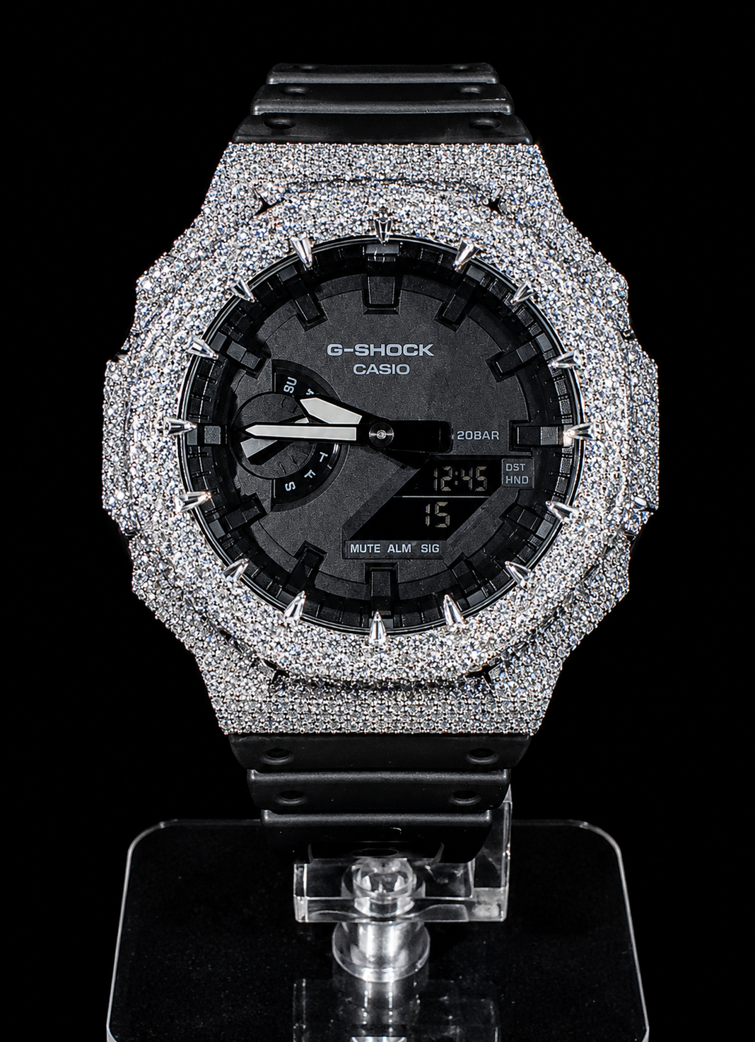 Fully Iced Out / Diamond Pavé Case / Black Dial / Ana-Digi / 20BAR