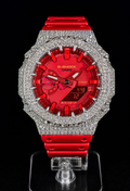 Fully Iced Out / Diamond Pavé Case / Red Dial / Red Rubber Strap / Ana-Digi / 20BAR