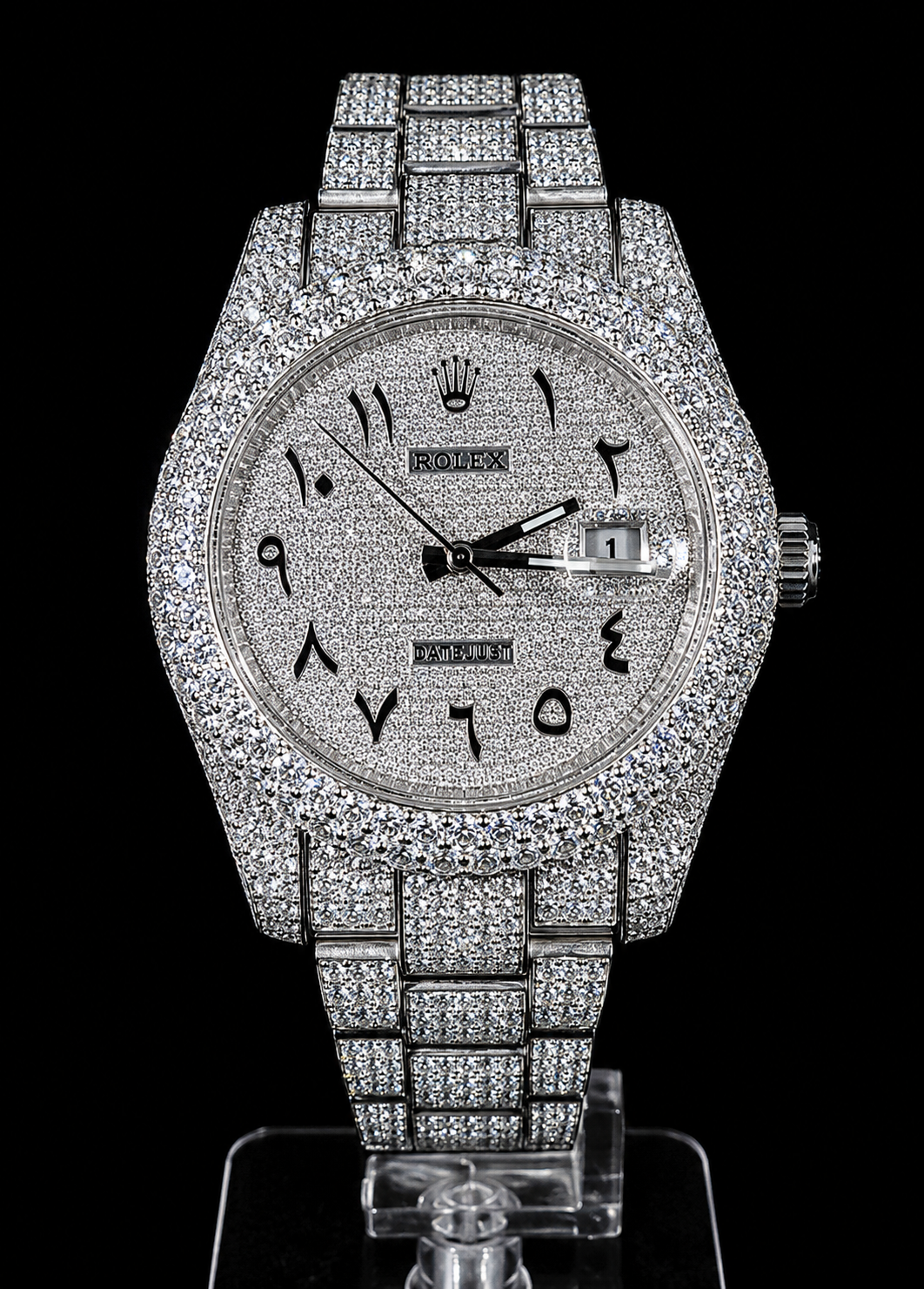 Datejust Style — Full Bust Down / Diamond Pavé Dial & Case & Bracelet / Arabic Numeral Dial / Oyster Bracelet