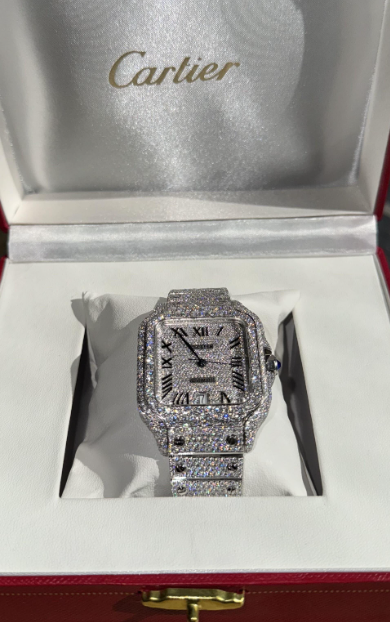 Moissanite Watch – Fully Iced Out White Gold Santos