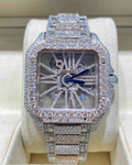 Iced Out Santos Skeleton Watch – Two-Tone Rose Gold & Silver
