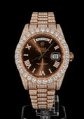 Day-Date — Iced Out / Chocolate Dial / Rose Gold President Bracelet