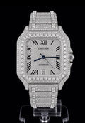 Iced Out Santos Style Automatic Watch – Full Silver Moissanite Diamond Look