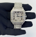 Iced Out Santos Style Automatic Watch – Full Silver Moissanite Diamond Look