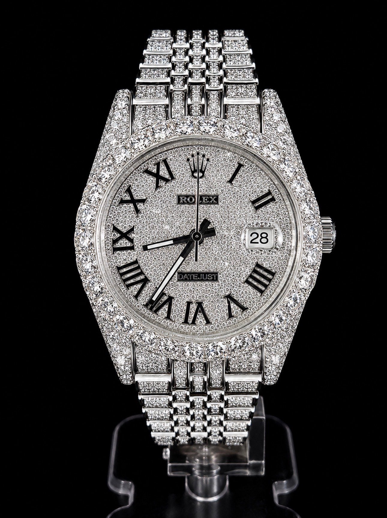 Iced Out Datejust Style Watch – Full Moissanite Diamond Look
