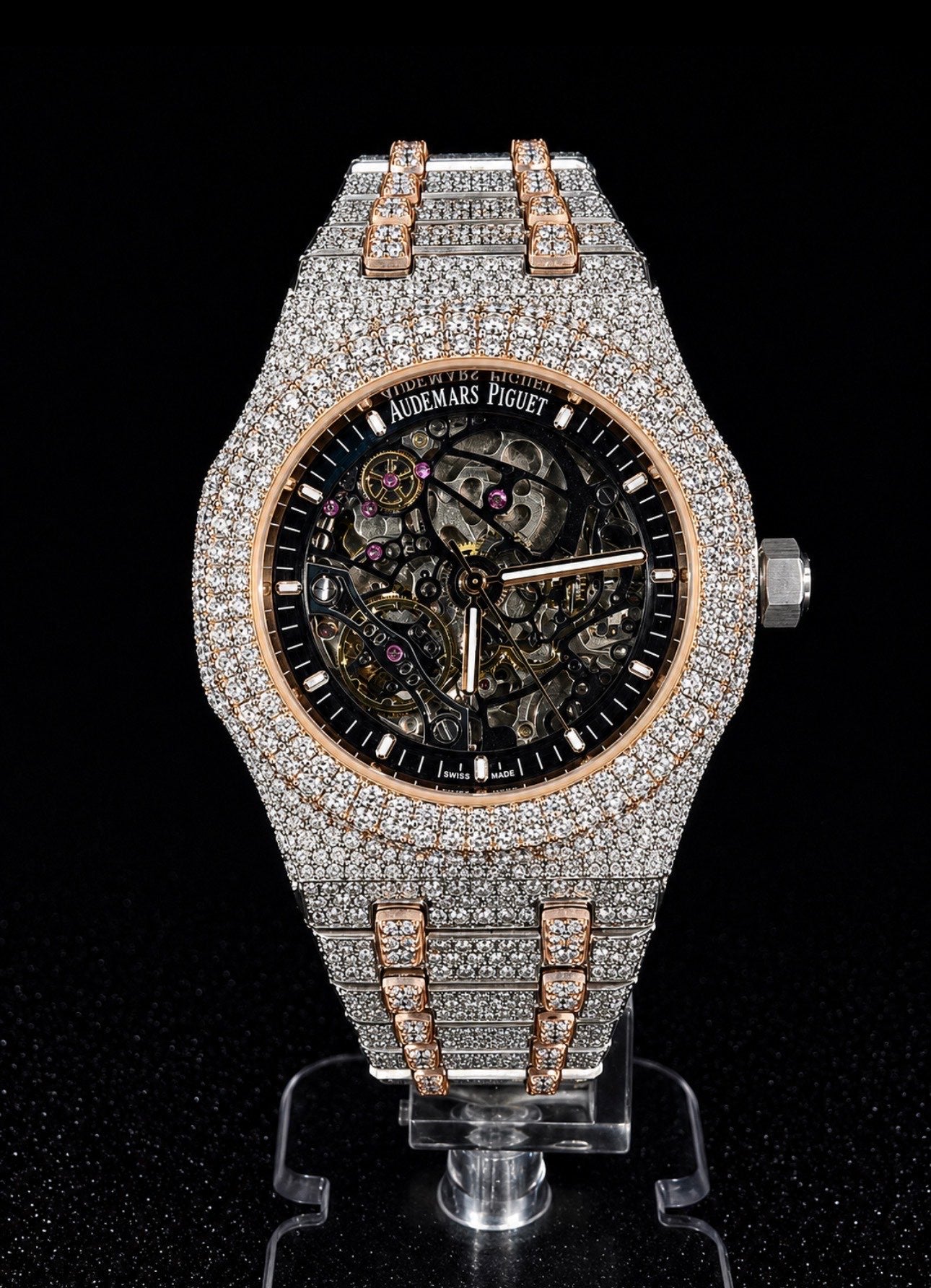 Royal Oak Skeleton — Full Iced Out / Two-Tone Rose Gold & Steel