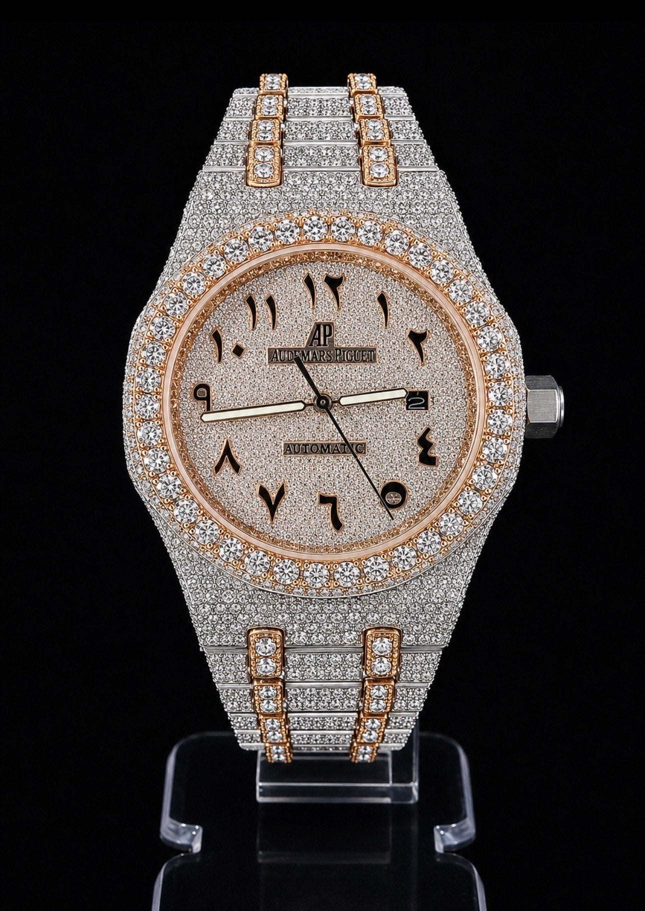 Royal Oak — Full Iced Out / Arabic Dial / Two-Tone Rose Gold & Steel