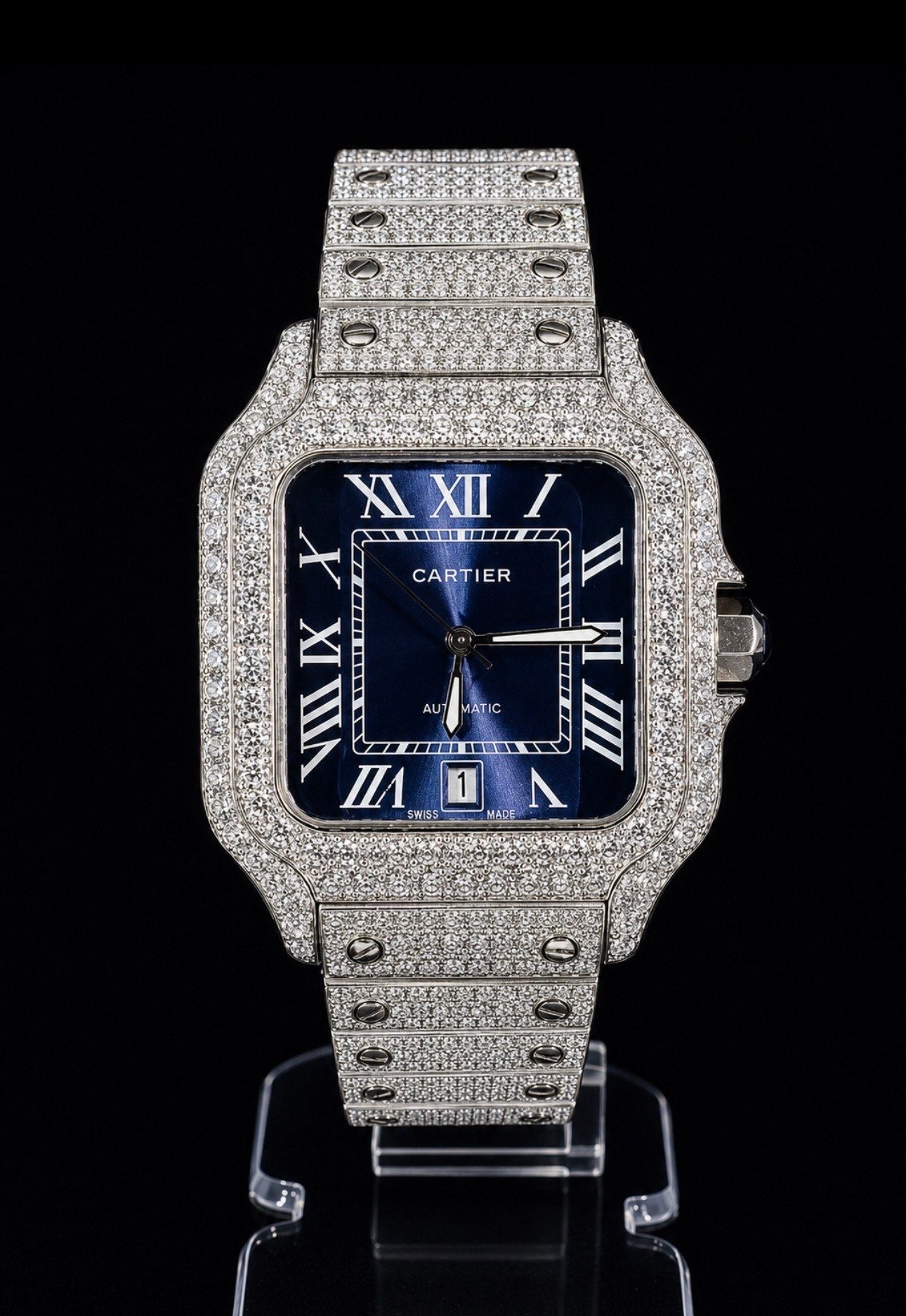 Santos — Iced Out / Blue Dial